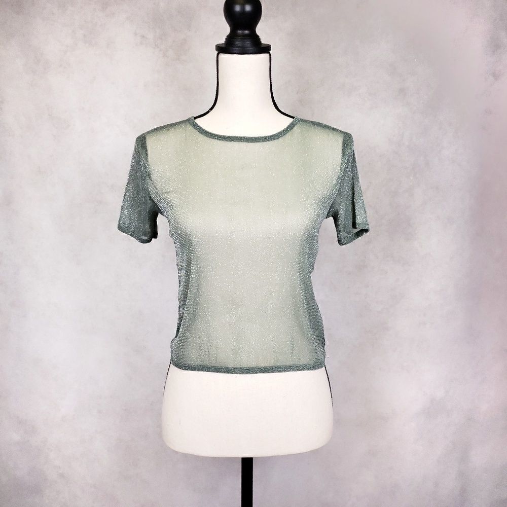 Brandy Melville gray shimmery see through top S